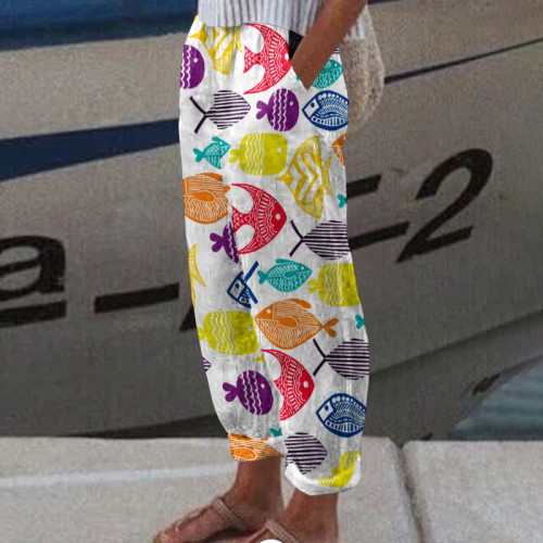 Colorful Tropical Fish Art Print With Pocket Trousers