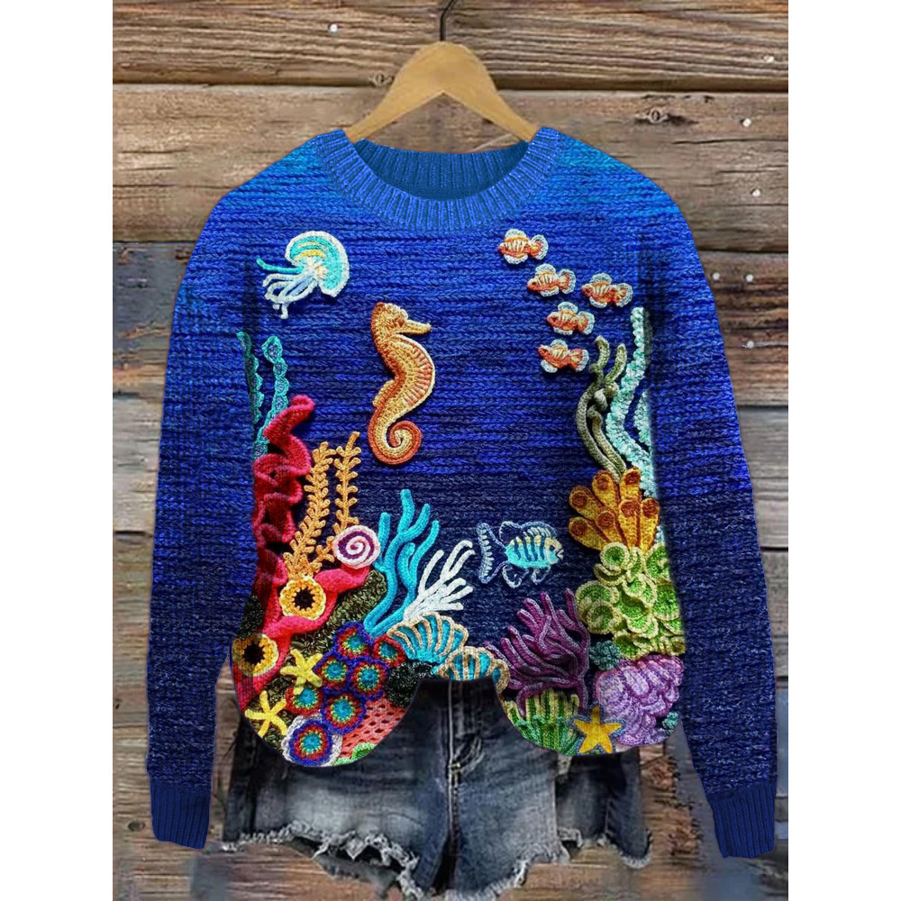 Colorful Undersea Nature Crochet Cozy Sweater