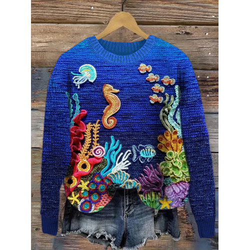 Colorful Undersea Nature Crochet Cozy Sweater