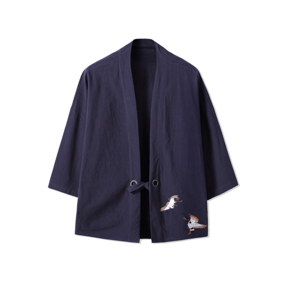 Cranes Embroidery Unisex Japanese Kimono Cardigan