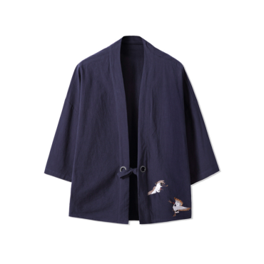 Cranes Embroidery Unisex Japanese Kimono Cardigan