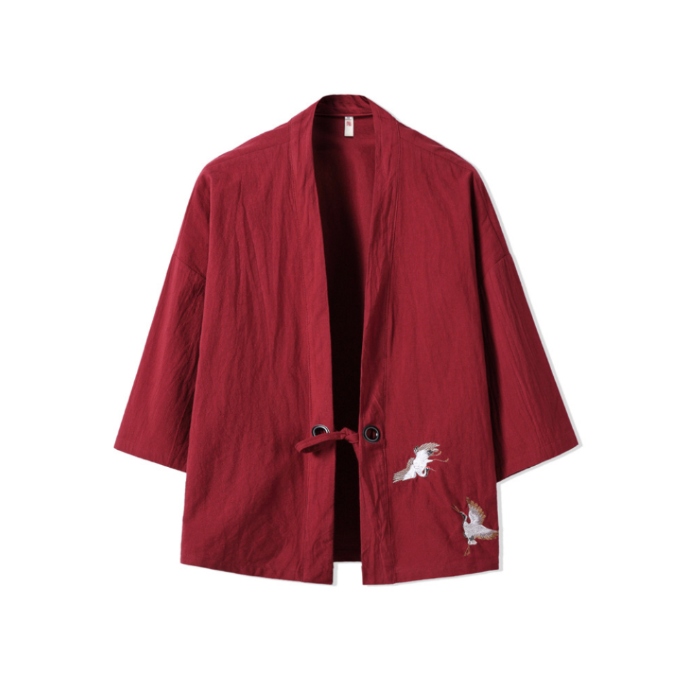 Cranes Embroidery Unisex Japanese Kimono Cardigan
