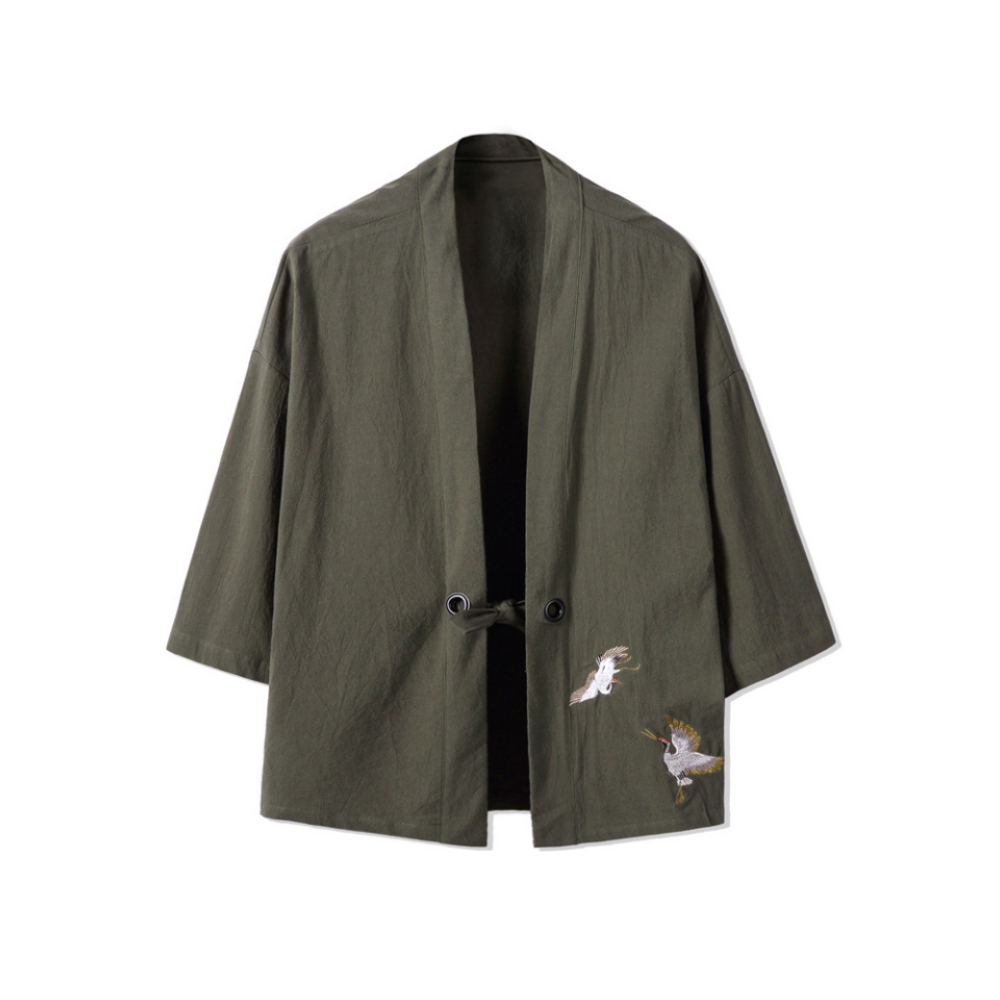 Cranes Embroidery Unisex Japanese Kimono Cardigan