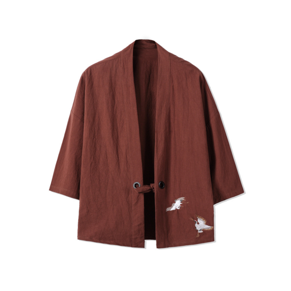 Cranes Embroidery Unisex Japanese Kimono Cardigan