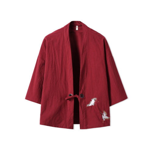 Cranes Embroidery Unisex Japanese Kimono Cardigan