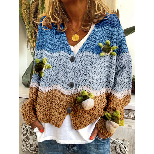 Cute Baby Sea Turtle Knit Art Comfy Cardigan