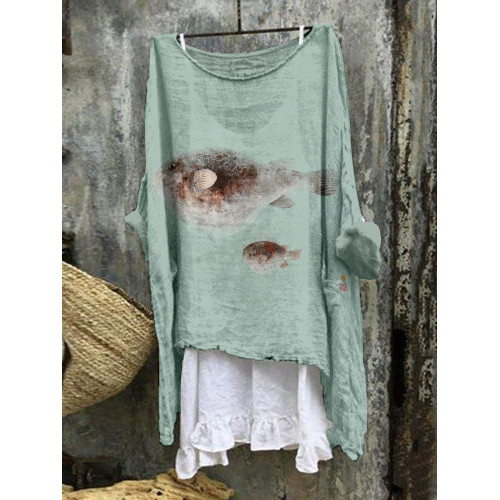 Cute Fish Japanese Art Linen Blend Cozy Tunic