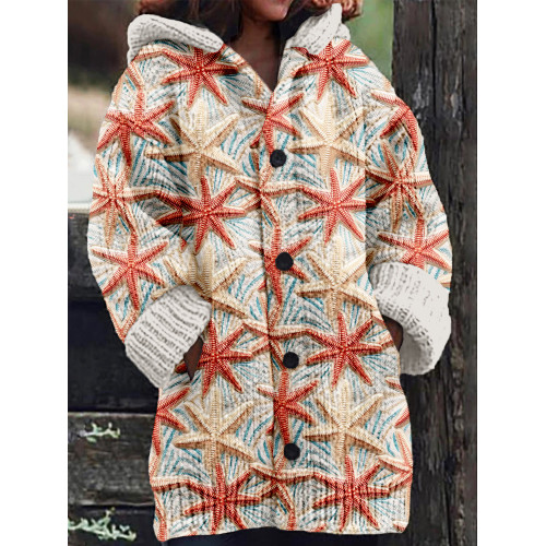 Cute Starfish Pattern Cozy Hooded Cardigan