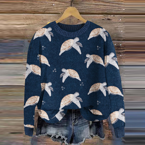 Cute Turtle Pattern Cozy Knit Sweater