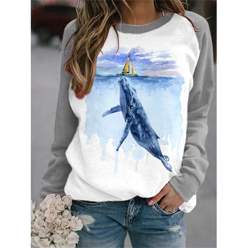 Cute Whale Print Casual Sweatshirt