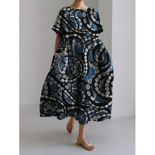 Dark Tentacles Pattern Linen Blend Maxi Dress