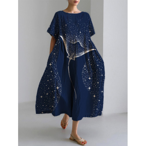 Devil's Fish Print Linen Blend Casual Dress