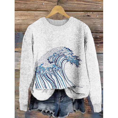 Diamond Wave Pattern Casual Knit Sweater