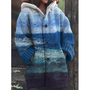 Dreamy Seascape Felt Art Cozy Hooded Cardigan