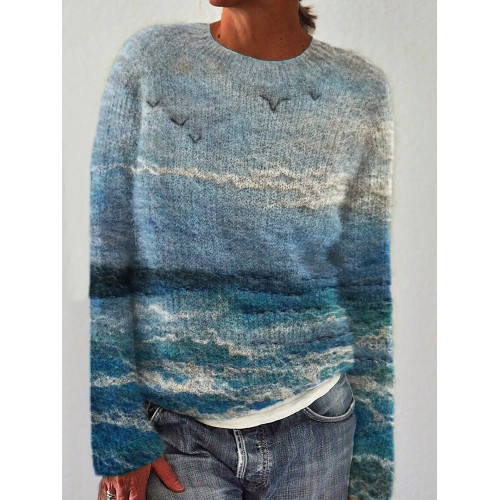 Dreamy Seascape Wool Art Cozy Sweater