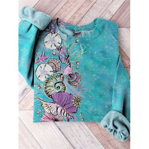 Dreamy Starfish & Shellfish Glitter Art Cozy Sweatshirt