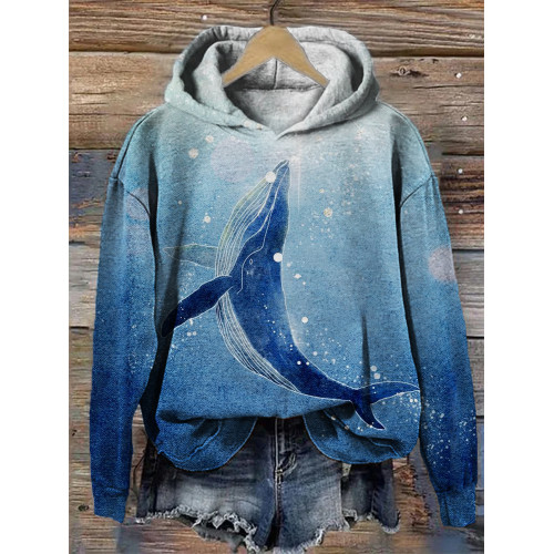 Dreamy Whale Art Gradient Cozy Hoodie