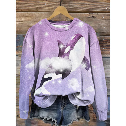 Dreamy Whale Art Print Vintage Sweatshirt