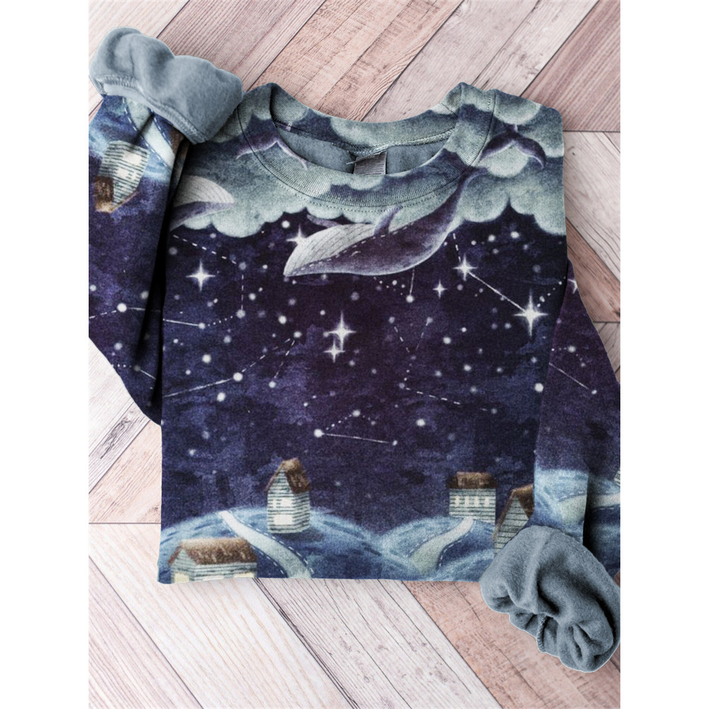 Dreamy Whales in the Starry Sky Art Comfy Sweatshirt