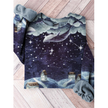 Dreamy Whales in the Starry Sky Art Comfy Sweatshirt
