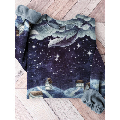 Dreamy Whales in the Starry Sky Art Comfy Sweatshirt