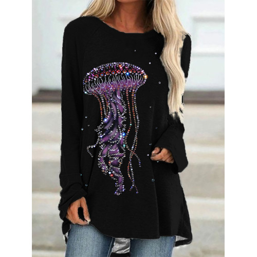Elegant Jellyfish Glitter Art A Line T Shirt