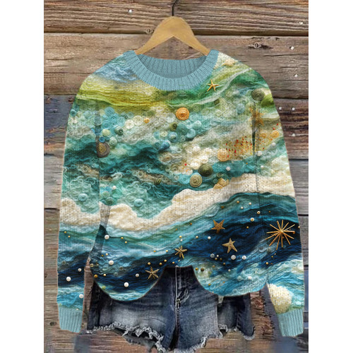 Fantasy Ocean Felt Art Cozy Knit Sweater
