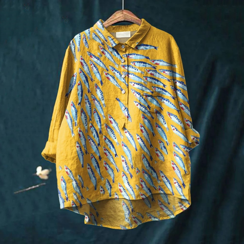 Fish Art Print Long Sleeve Casual Shirt