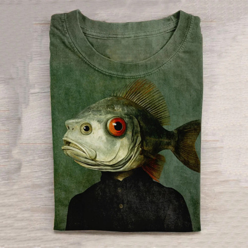 Fish Head Body Dark Series Creative Design Long Sleeve T-shirt