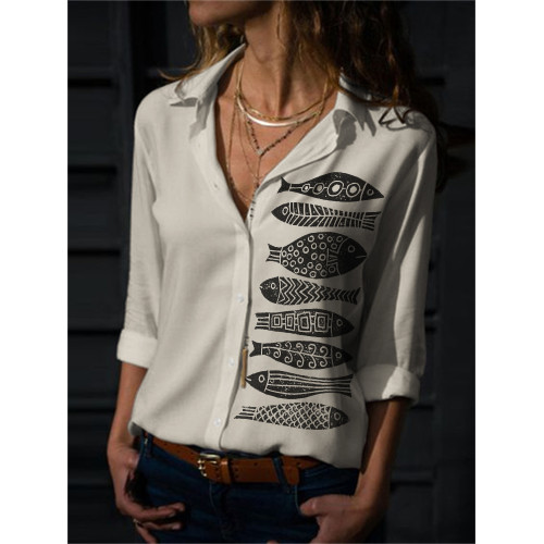 Fish Japanese Lino Art Flowy Blouse