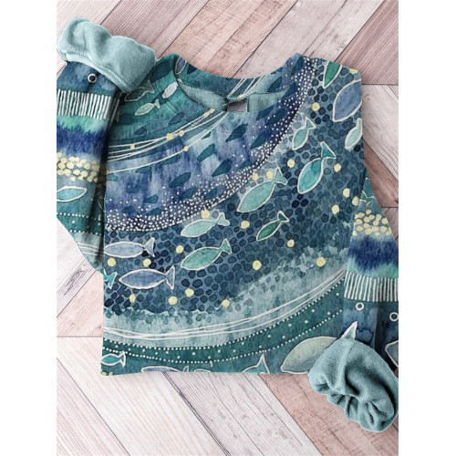 Fish & Ocean Geometric Glitter Art Comfy Sweatshirt