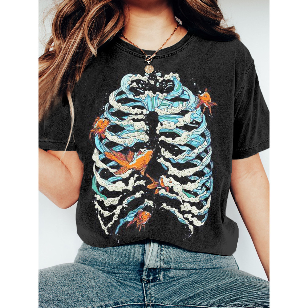Fish & Wave Bone Art Vintage Cozy T Shirt