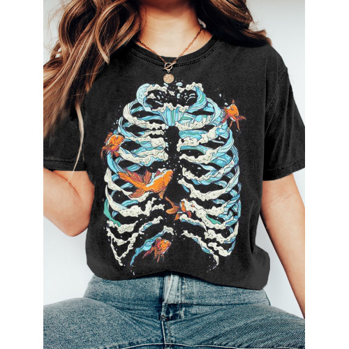 Fish & Wave Bone Art Vintage Cozy T Shirt