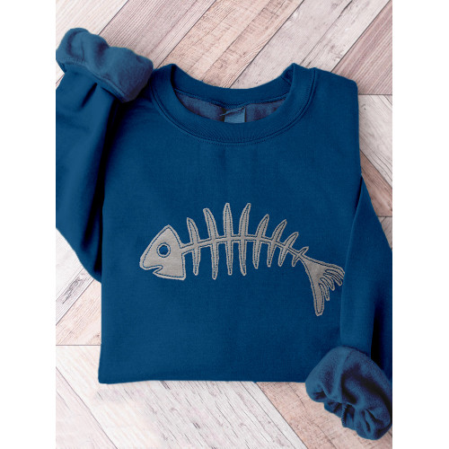 Fishbone Embroidery Art Comfy Sweatshirt