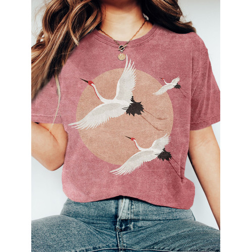 Flying Cranes Japanese Art Graphic Vintage T Shirt
