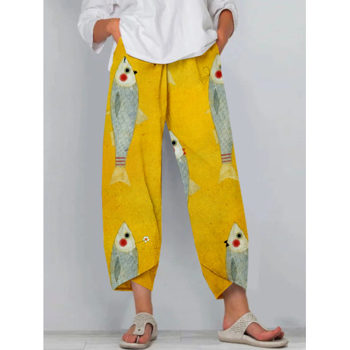 Funny Sardines Art Cropped Casual Pants
