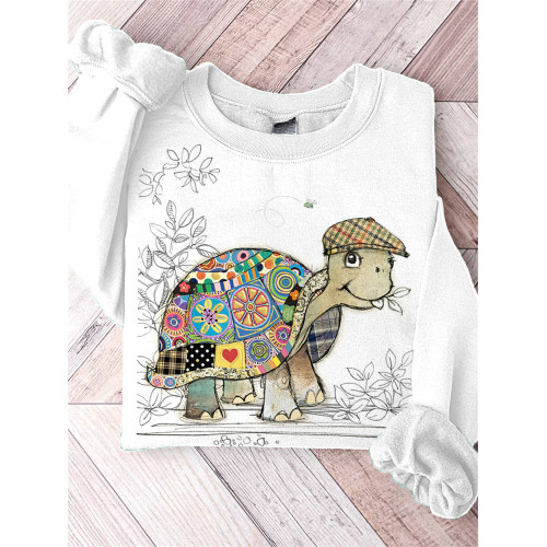 Funny Sea Turtle Print Casual Retro Sweatshirt