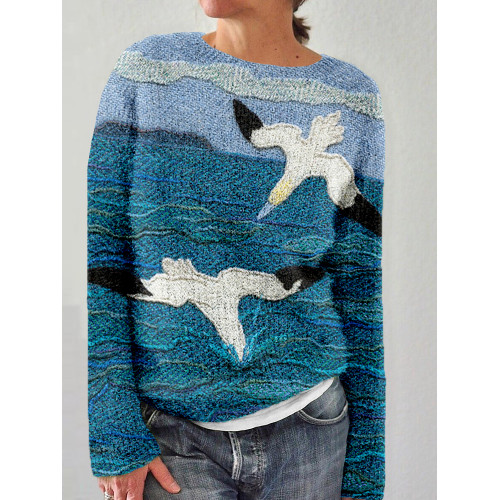 Gannets Diving Knit Art Pattern Cozy Sweater