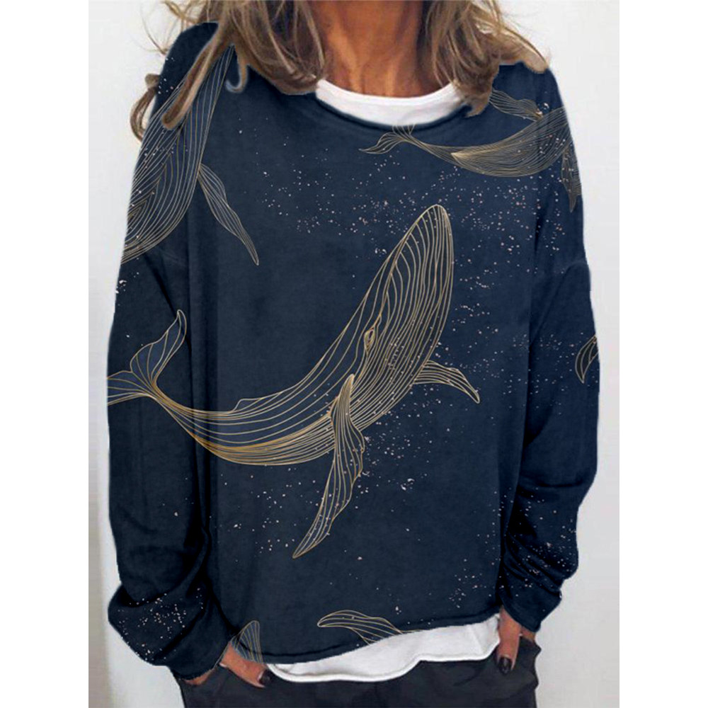 Gold Line Whales Art Graphic Oversized Cozy Sweatshirt