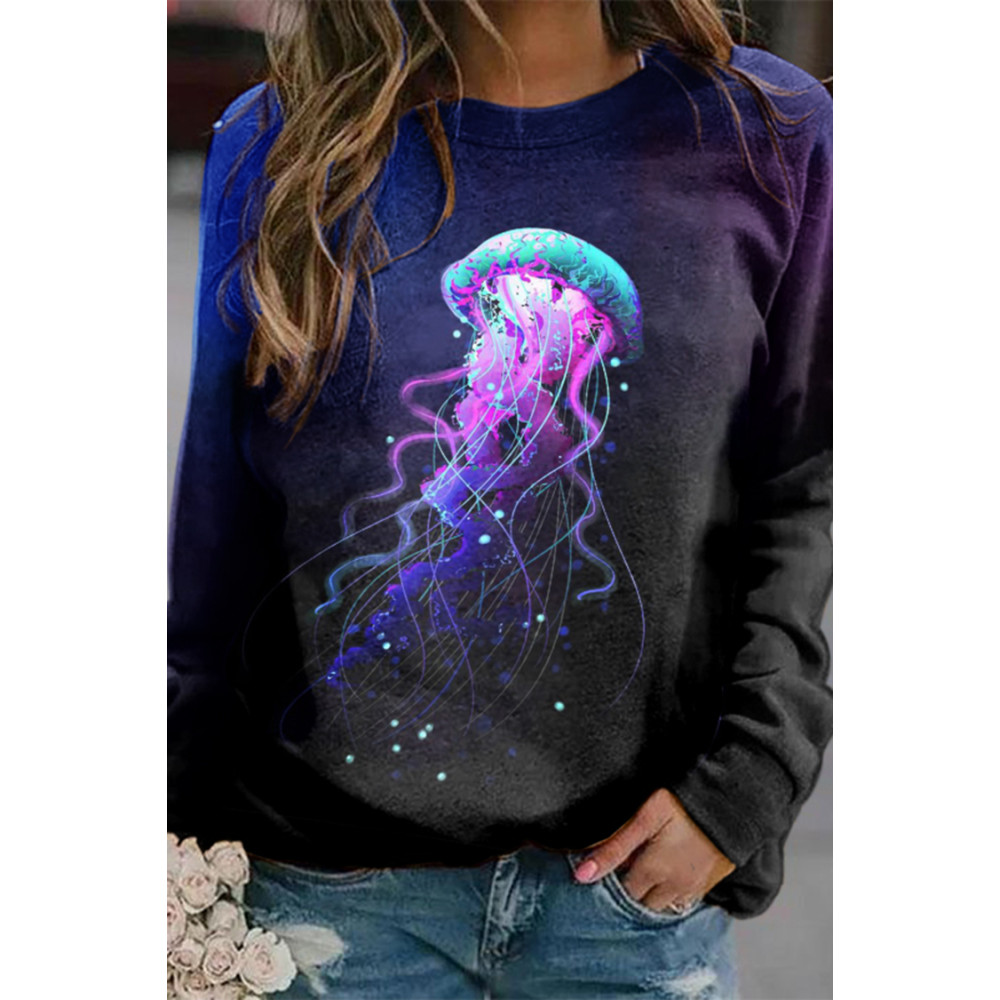 Gradient Jellyfish Print Long Sleeve Sweatshirt