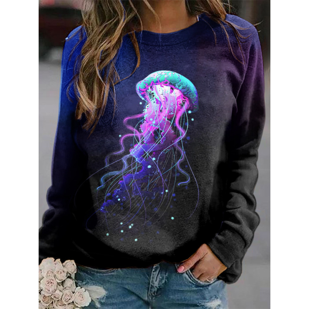 Gradient Jellyfish Print Long Sleeve Sweatshirt