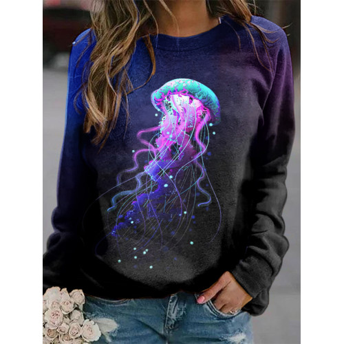 Gradient Jellyfish Print Long Sleeve Sweatshirt