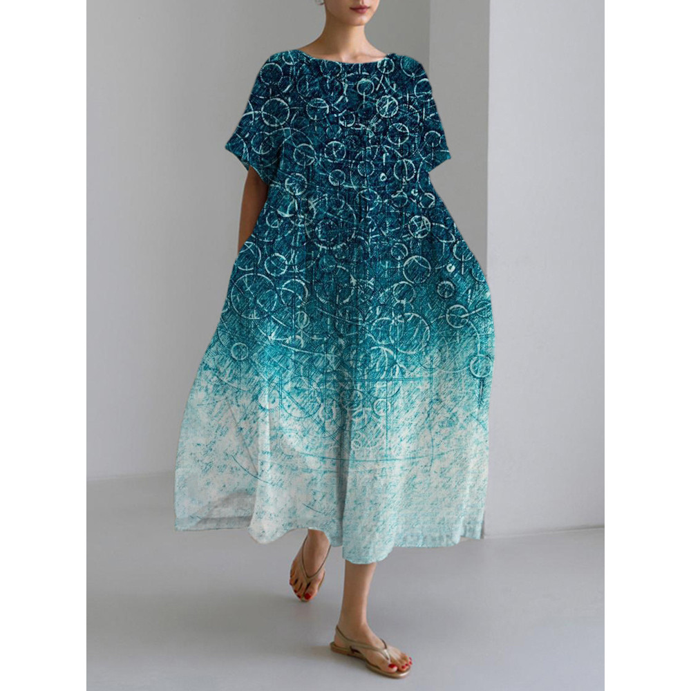 Gradient Ocean Art Print Linen Blend Maxi Dress