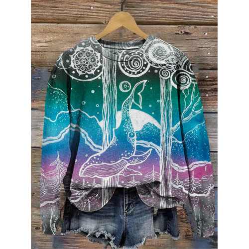 Gradient Watercolor Whale Crew Sweatshirt