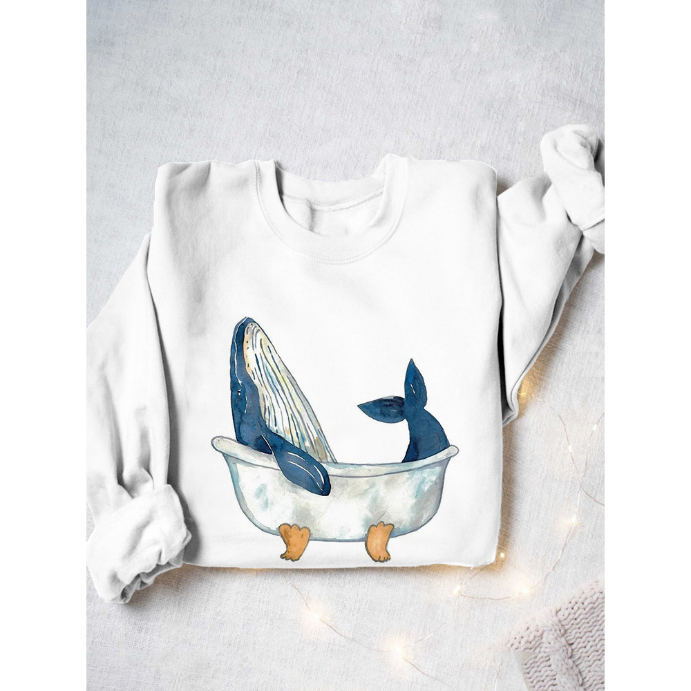 Humpback Whale Taking Bath Watercolor Painting Art Sweatshirt