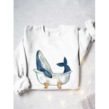 Humpback Whale Taking Bath Watercolor Painting Art Sweatshirt