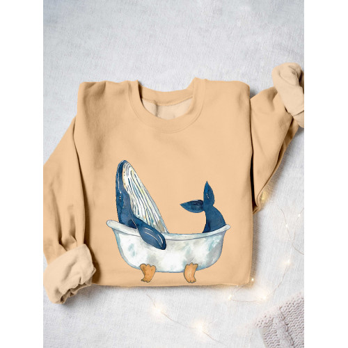 Humpback Whale Taking Bath Watercolor Painting Art Sweatshirt