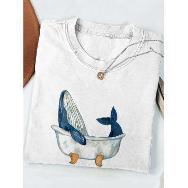 Humpback Whale Taking Bath Watercolor Painting Art T Shirt