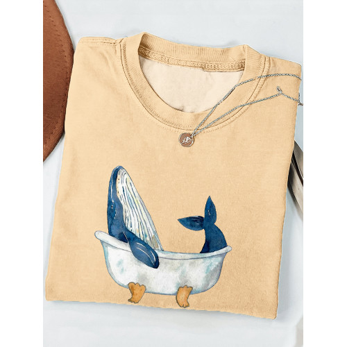 Humpback Whale Taking Bath Watercolor Painting Art T Shirt