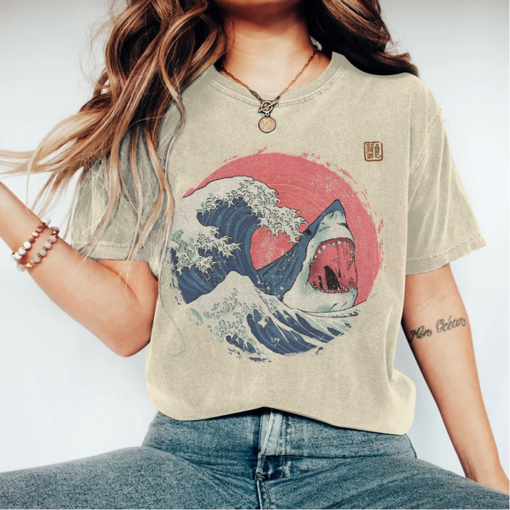 Japanese Art Abstract Creative Shark In The Waves Painting Art T-Shirt